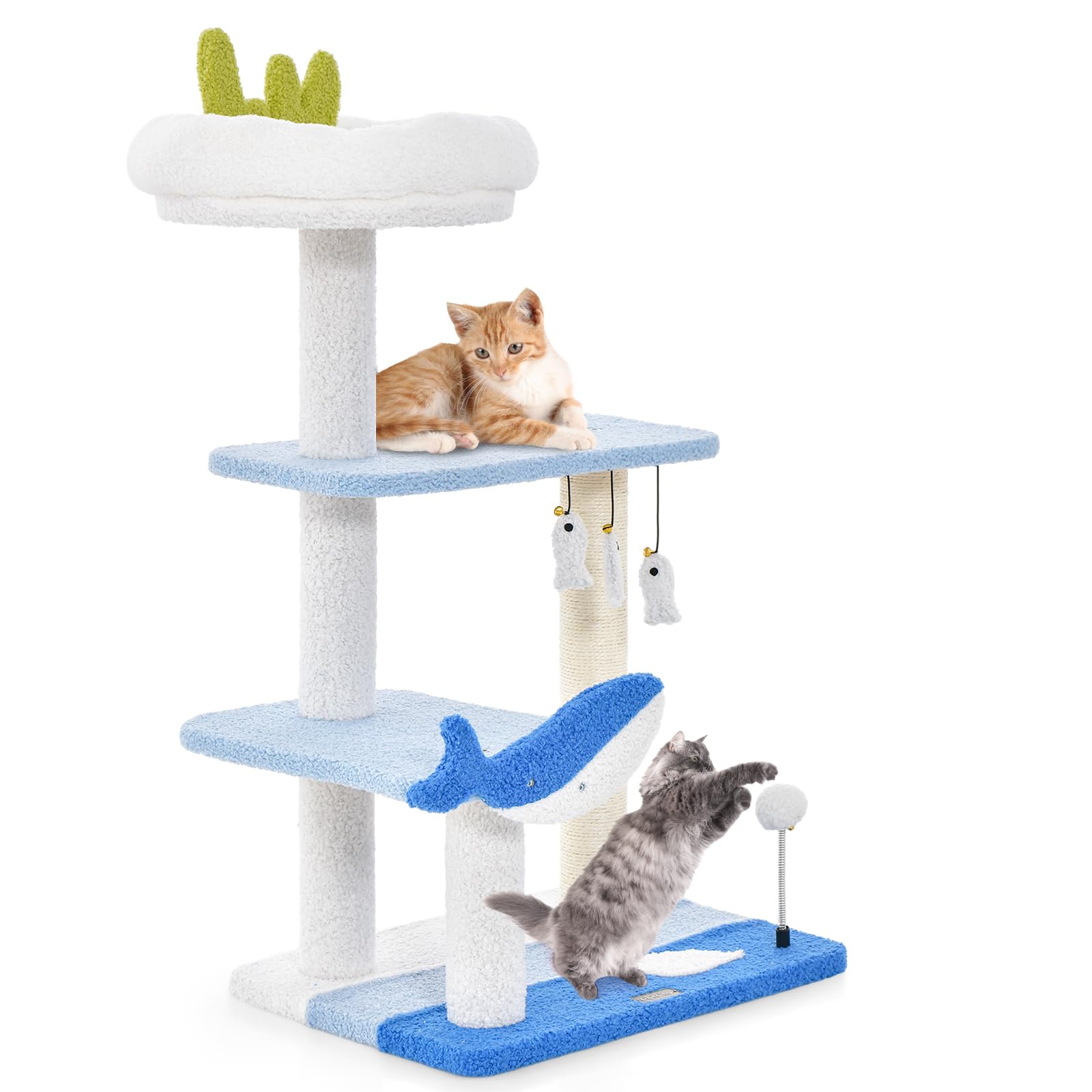 Arbre à chat Tangkula sur le thème de l'océan, tour à chat à 3 niveaux, 86 cm
